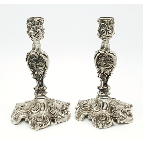 A Pair of Russian Style Silver Gilded Candlesticks in the Rococo Style. Approx 12.8cm in length. Total weight: 468g