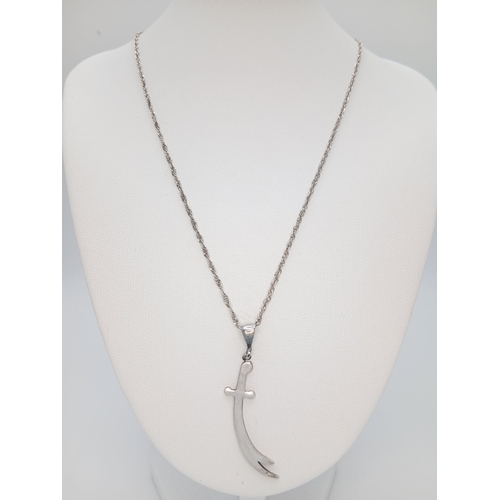 15 - A Eye-catching 925 Sterling Silver Sword Pendant Necklace - 49cm length. The pendant is formed as a ... 
