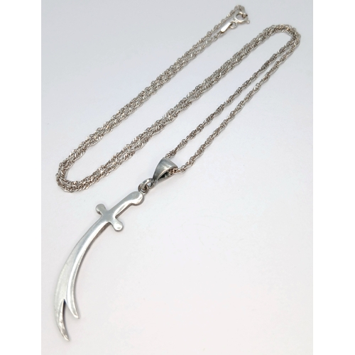 15 - A Eye-catching 925 Sterling Silver Sword Pendant Necklace - 49cm length. The pendant is formed as a ... 
