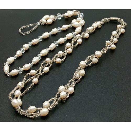 53 - An Attractive Freshwater Pearl Necklace and Bracelet Set. The set is set with irregular freshwater p... 
