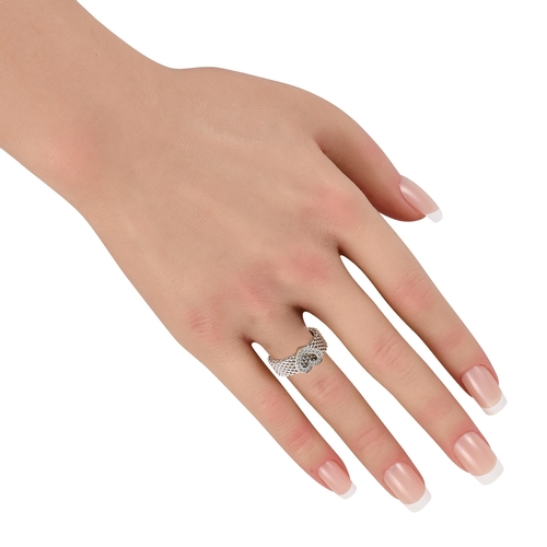 624 - A Tiffany & Co. 18K White Gold Diamond Heart Ring. The mesh band is paired with a heart shaped motif... 