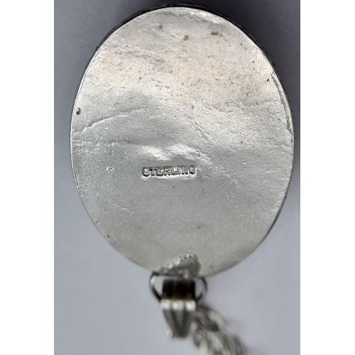 10 - A 925 Sterling Silver large jasper Stone Set Pendant Necklace - 78cm length. The necklace is fitted ... 