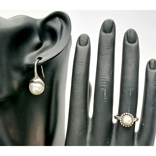 14 - A Collection of 925 Sterling Silver Pearl Jewellery. Including a pearl dress ring, hallmarked 925 In... 