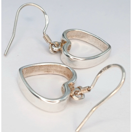 4 - A Beautiful Pair of 925 Sterling Silver Open Heart Drop Earrings - 1.3cm x 1.4cm. Each earring is fo... 