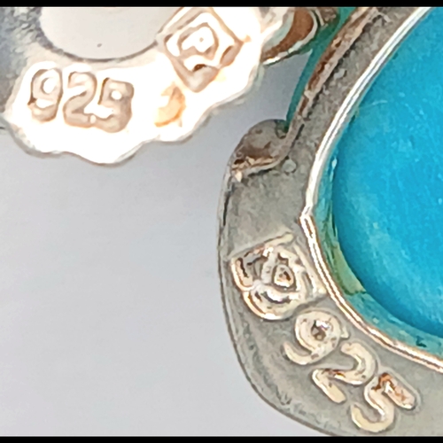 43 - A Pretty Pair of 925 Sterling Silver Turquoise Set Drop Earrings - 2.2cm drop. Each earring is set w... 