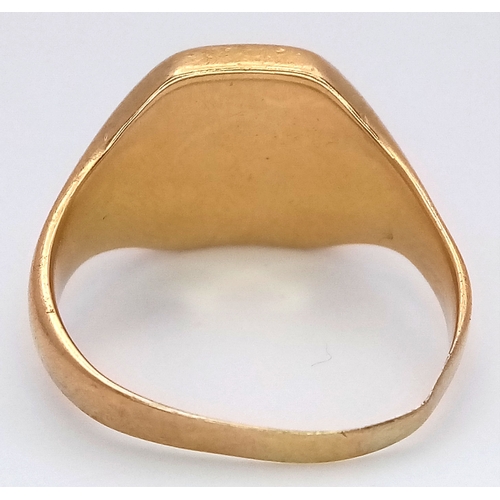 25 - A Vintage 18K Gold (tests as) Signet Ring. Band is misshapen at rear. 10g.