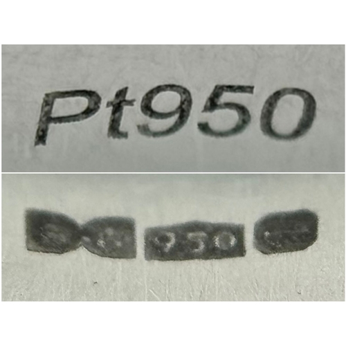 43 - A 950 Platinum and Diamond Half Eternity Ring. 4mm width. Size M 1/2. 5.7g total weight. Channel and... 