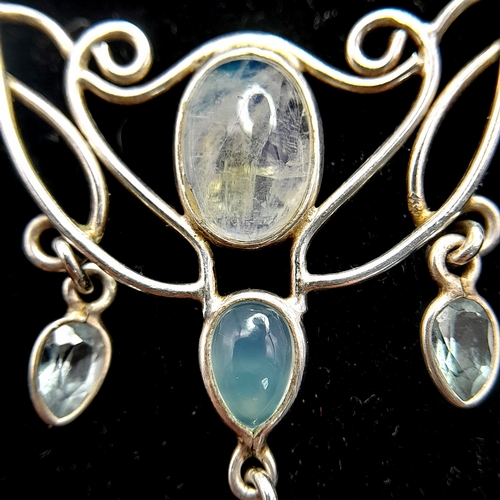 3 - A beautiful 925 Sterling Silver Multi Gemstone Necklace - 44.5cm length. The necklace is set with a ... 