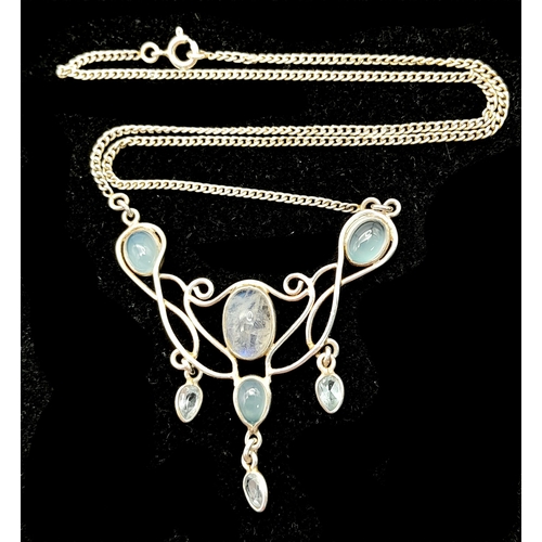 3 - A beautiful 925 Sterling Silver Multi Gemstone Necklace - 44.5cm length. The necklace is set with a ... 