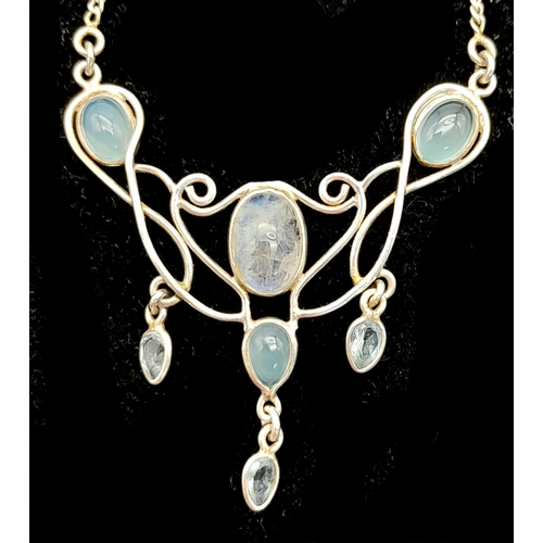 3 - A beautiful 925 Sterling Silver Multi Gemstone Necklace - 44.5cm length. The necklace is set with a ... 