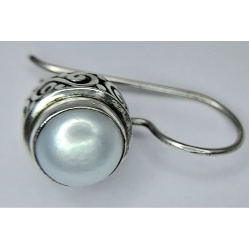 34 - Two vintage Pairs of 925 Sterling Silver Stone Set Drop Earrings. One pair is set with oval pink cab... 