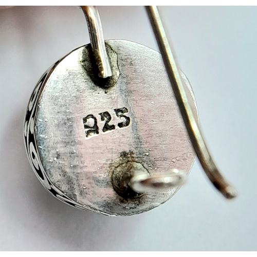 34 - Two vintage Pairs of 925 Sterling Silver Stone Set Drop Earrings. One pair is set with oval pink cab... 