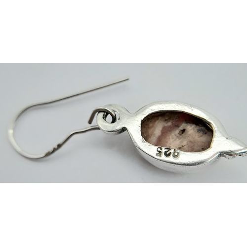 34 - Two vintage Pairs of 925 Sterling Silver Stone Set Drop Earrings. One pair is set with oval pink cab... 