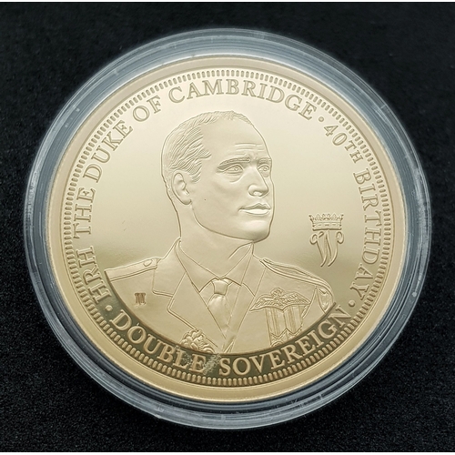 5 - A 2022, PRINCE WILLIAM, 40TH BIRTHDAY, GOLD PROOF, DOUBLE SOVEREIGN COIN. WITH BOX AND PAPERS FROM H... 