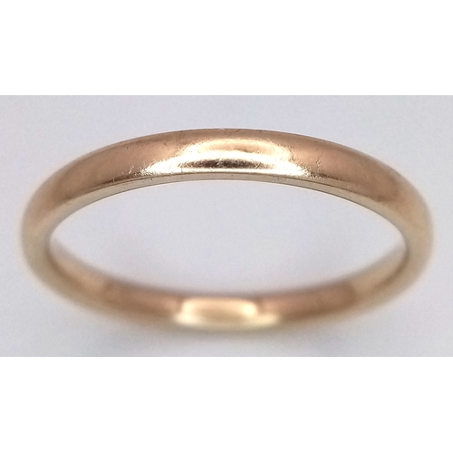 17 - A 9K Yellow Gold Band Ring. 3mm width. UK hallmarks. Size P. 2.15g.