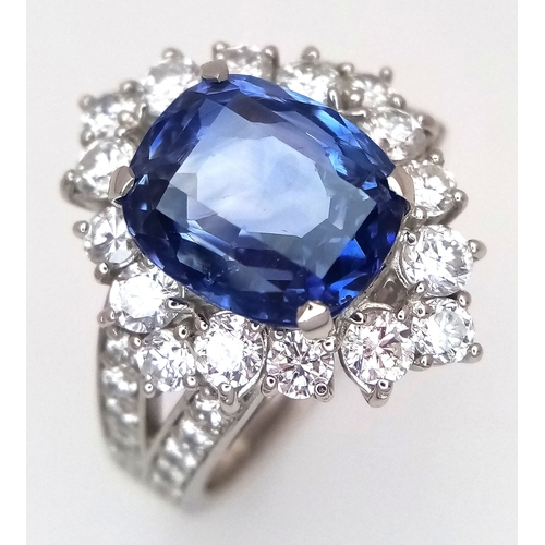 19 - A Breath-Taking, GIA Certified, 950 Platinum, Natural Sapphire and Diamond Dress Ring. Set with a 4.... 