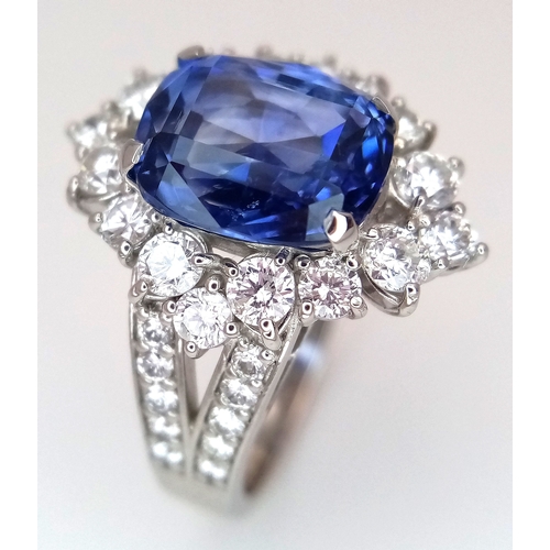 19 - A Breath-Taking, GIA Certified, 950 Platinum, Natural Sapphire and Diamond Dress Ring. Set with a 4.... 