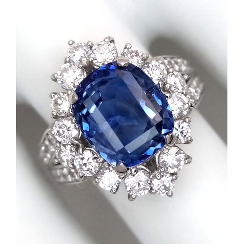 19 - A Breath-Taking, GIA Certified, 950 Platinum, Natural Sapphire and Diamond Dress Ring. Set with a 4.... 