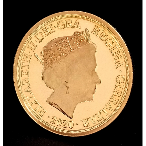 26 - A 2020, QUEEN ELIZABETH II, WINSTON CHURCHILL, WE SHALL NEVER SURRENDER V SIGN, FULL SOVEREIGN COIN.... 