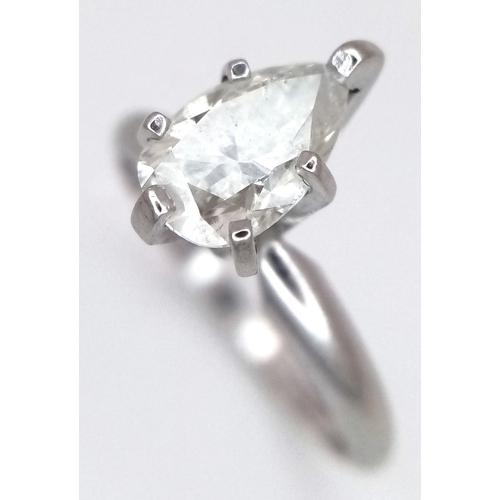39 - A 14k White Gold Pear-Cut Diamond Solitaire Ring. Circa 1.4ct diamond having J colour and SI2 clarit... 