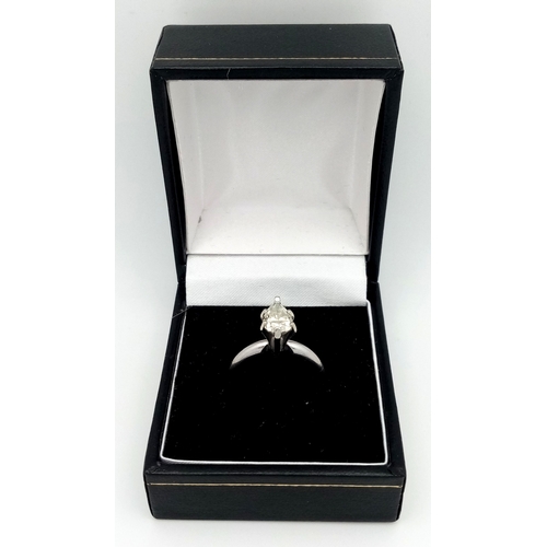 39 - A 14k White Gold Pear-Cut Diamond Solitaire Ring. Circa 1.4ct diamond having J colour and SI2 clarit... 