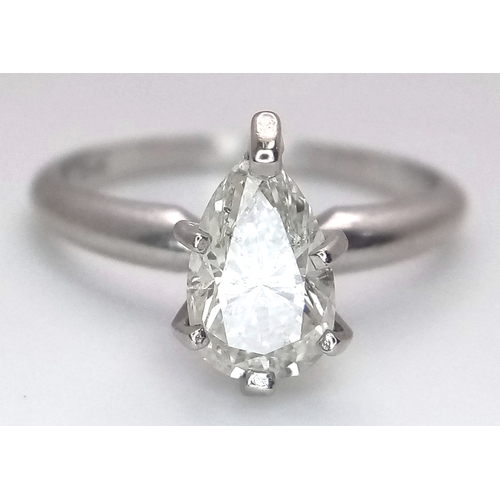 39 - A 14k White Gold Pear-Cut Diamond Solitaire Ring. Circa 1.4ct diamond having J colour and SI2 clarit... 