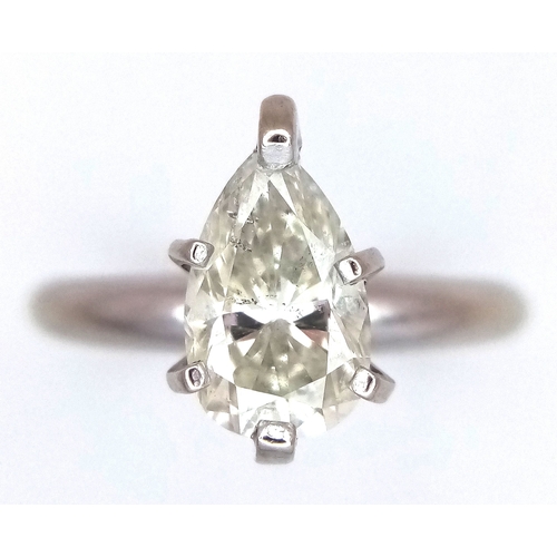 39 - A 14k White Gold Pear-Cut Diamond Solitaire Ring. Circa 1.4ct diamond having J colour and SI2 clarit... 