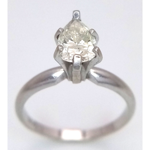 39 - A 14k White Gold Pear-Cut Diamond Solitaire Ring. Circa 1.4ct diamond having J colour and SI2 clarit... 
