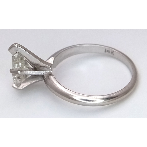 39 - A 14k White Gold Pear-Cut Diamond Solitaire Ring. Circa 1.4ct diamond having J colour and SI2 clarit... 