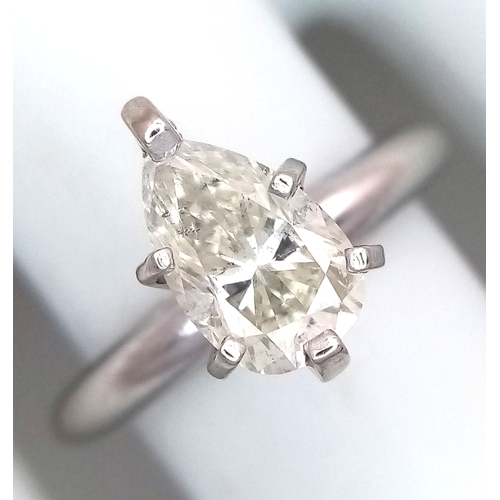 39 - A 14k White Gold Pear-Cut Diamond Solitaire Ring. Circa 1.4ct diamond having J colour and SI2 clarit... 