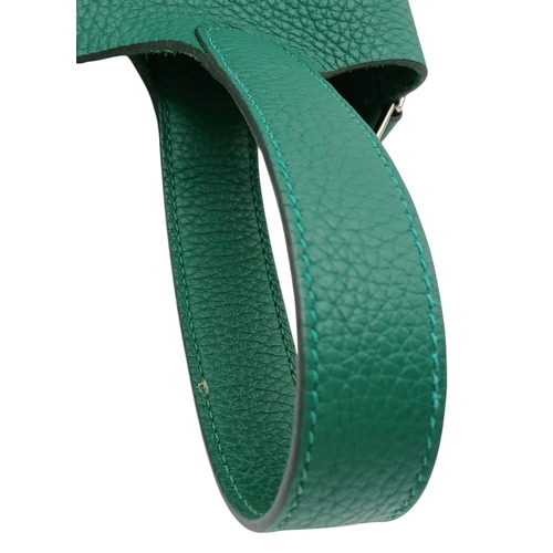 41 - An Hermès Picotin Lock Green Leather Handbag. Green leather exterior with dual top handles, silver-t... 