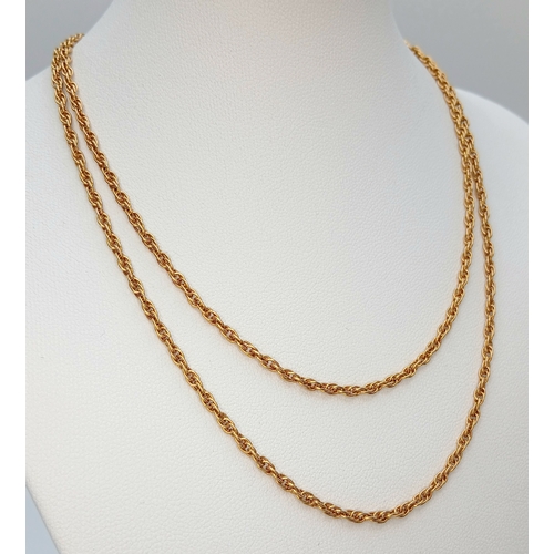 45 - A 9K Yellow Gold (tests as) Rope Chain Necklace. 66cm. 6.4g. Note: clasp is gold plated.