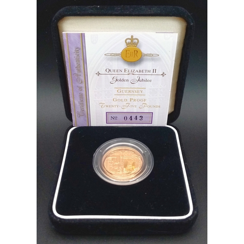 47 - A ROYAL MINT 2002, QUEEN ELIZABETH II, BAILIWICK OF GUERNSEY, THE GOLDEN JUBILEE, 25 POUNDS, 22K GOL... 