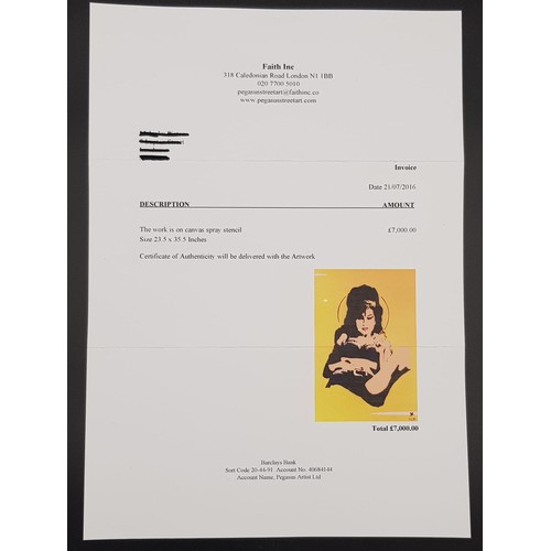 52 - An Original One of a Kind, Amy Winehouse Artwork by Famous Street Artist Pegasus. Title: Amy. Medium... 