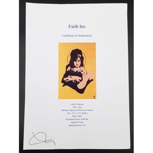 52 - An Original One of a Kind, Amy Winehouse Artwork by Famous Street Artist Pegasus. Title: Amy. Medium... 