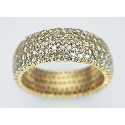 54 - AN 18K YELLOW GOLD, 5 ROW, DIAMOND SET RING. 3.00CT DIAMOND WEIGHT. TOTAL WEIGHT 10G, SIZE R. A/S NN... 