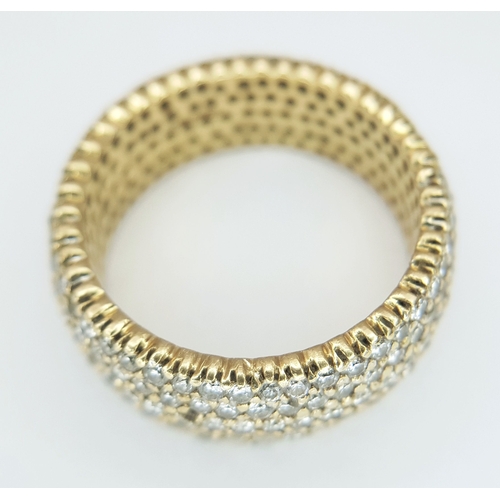 54 - AN 18K YELLOW GOLD, 5 ROW, DIAMOND SET RING. 3.00CT DIAMOND WEIGHT. TOTAL WEIGHT 10G, SIZE R. A/S NN... 