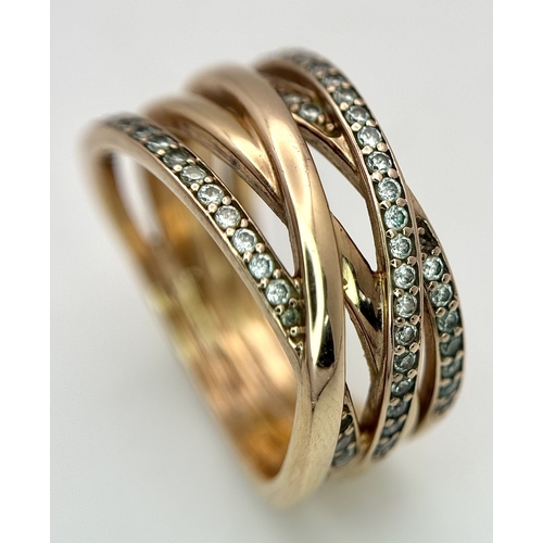 22 - A Pandora 14K Rose Gold (tests as) and Diamond Orbital Swirl Ring. 11mm at widest point. Circa 0.40c... 