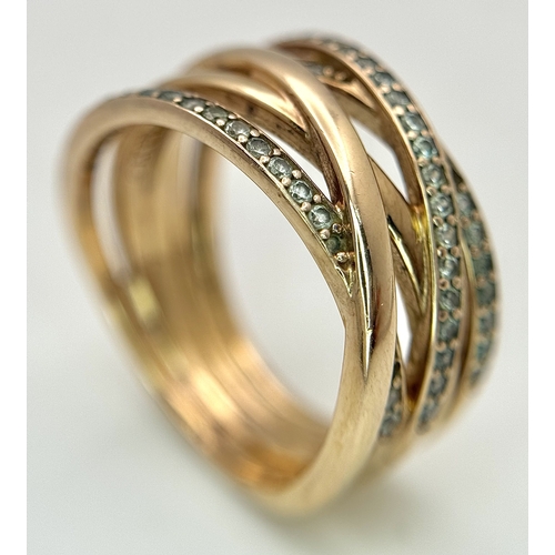 22 - A Pandora 14K Rose Gold (tests as) and Diamond Orbital Swirl Ring. 11mm at widest point. Circa 0.40c... 