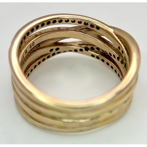22 - A Pandora 14K Rose Gold (tests as) and Diamond Orbital Swirl Ring. 11mm at widest point. Circa 0.40c... 
