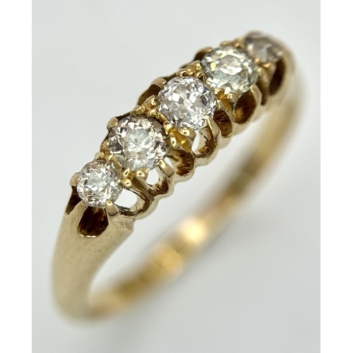 41 - An 18K Yellow Gold, Antique, Old Cut Diamond, 5 Stone Ring. Hallmarked London 1911. 0.45ctw. 3.2g, S... 