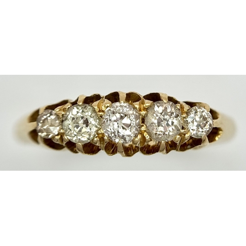 41 - An 18K Yellow Gold, Antique, Old Cut Diamond, 5 Stone Ring. Hallmarked London 1911. 0.45ctw. 3.2g, S... 