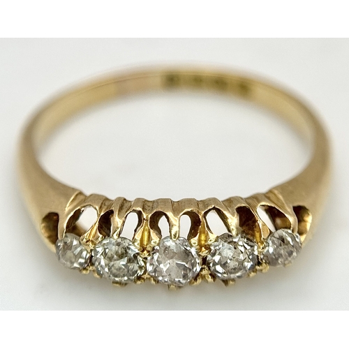 41 - An 18K Yellow Gold, Antique, Old Cut Diamond, 5 Stone Ring. Hallmarked London 1911. 0.45ctw. 3.2g, S... 