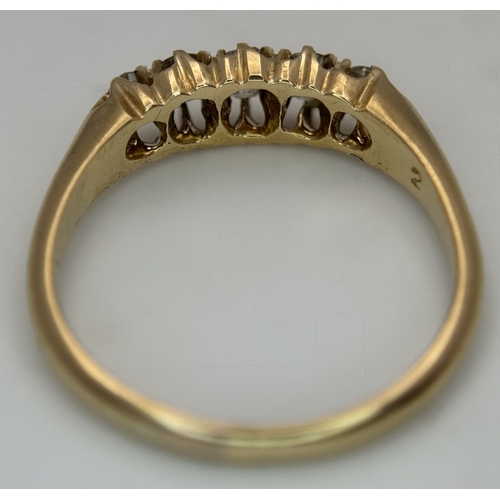 41 - An 18K Yellow Gold, Antique, Old Cut Diamond, 5 Stone Ring. Hallmarked London 1911. 0.45ctw. 3.2g, S... 