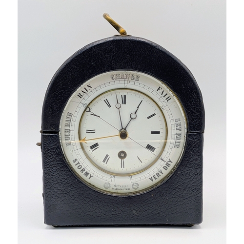 45 - An Antique Clock and Barometer in a Brass Drum Case. Most likely French, dating circa 1850. The oute... 