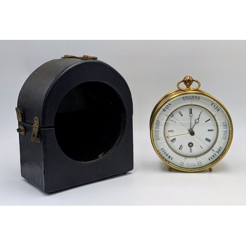 45 - An Antique Clock and Barometer in a Brass Drum Case. Most likely French, dating circa 1850. The oute... 