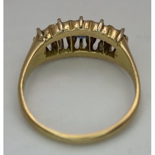 6 - An 18K Yellow Gold, Antique, Old Cut Diamond and Sapphire Ring. Hallmarked Birmingham 1918. 5.4g, Si... 