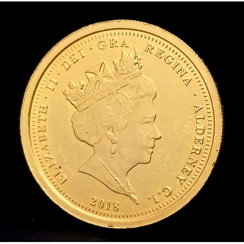 69 - A 2018, QUEEN ELIZABETH II, REVERSE PROOF, ALDERNEY, FULL SOVEREIGN COIN. REF: C2006.