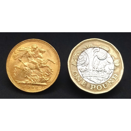 90 - A 1902, KING EDWARD VII, FULL SOVEREIGN COIN, IN BOX. REF: SH10473H.