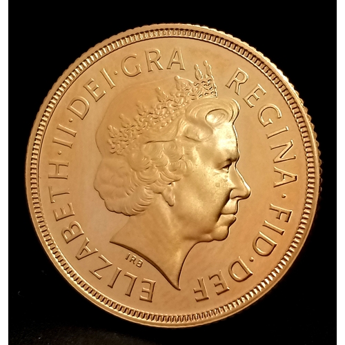 97 - A 2001, QUEEN ELIZABETH II, FULL SOVEREIGN, PROOF CONDITION COIN. FROM ROYAL MINT IN BOX AND CAPSULE... 